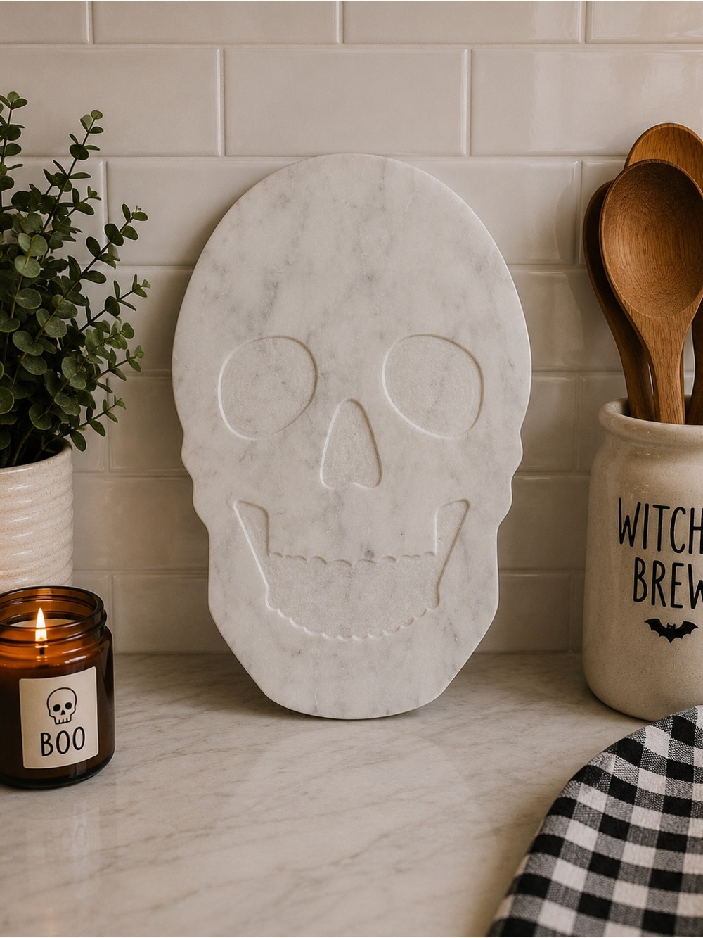White Marble Skull Serving Board - Holiday Decor